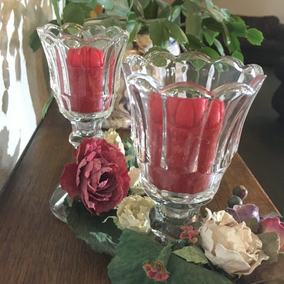 Other - Vintage Pair of Glass Candlesticks & Votives